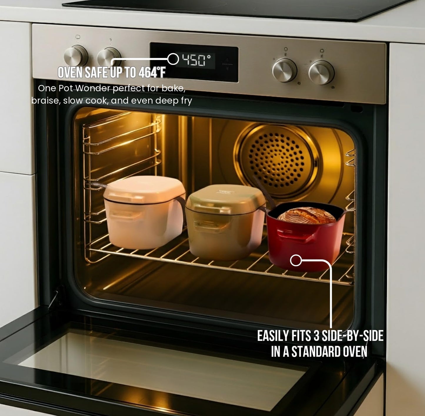 KooK - Horno holandés, para hornear pan, sartén de masa madre, con tapa, asas duales, hierro fundido esmaltado, incluye palanca de tapa, apto para lavaplatos, 3.4 cuartos de galón, negro