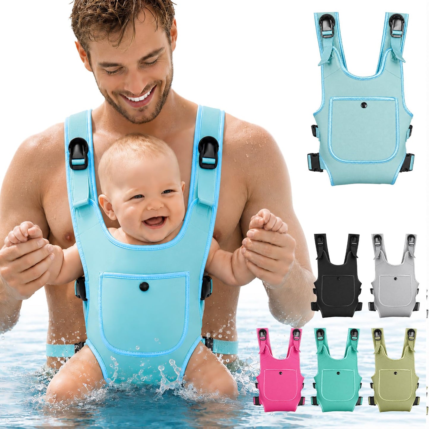 Portabebés de neopreno para bebés recién nacidos a niños, ergonómico e impermeable para el pecho con correas ajustables, transpirable y ligero, equipo de uso para verano, piscina, natación y playa