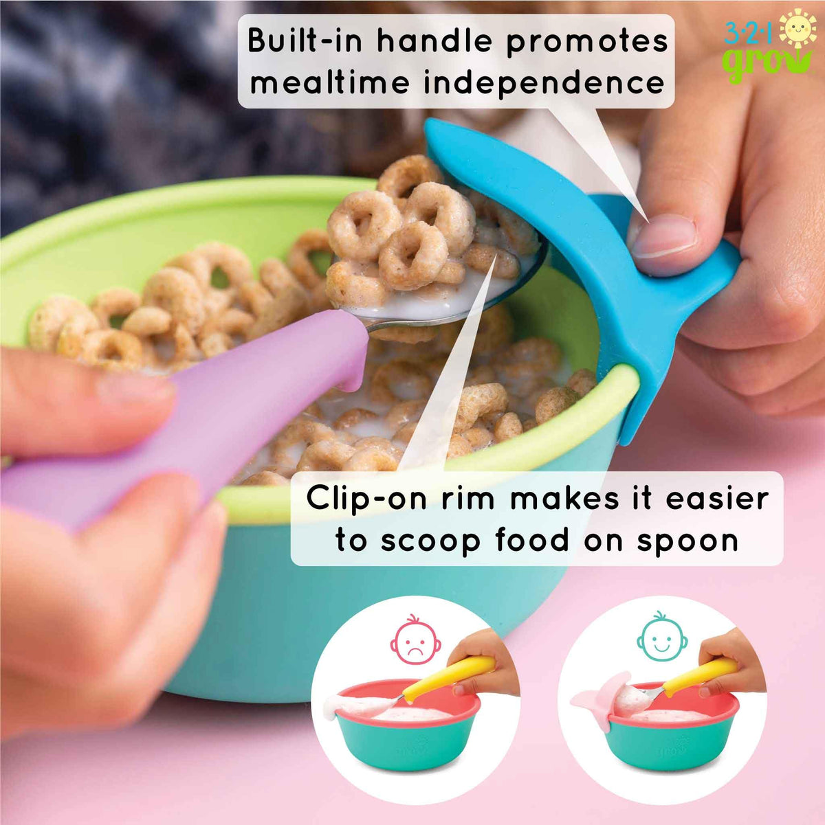 321 Grow Easy Scoop & Hold Bowl Set • tazón de silicona para bebés, niños pequeños • Juego de 2 cuencos | 6 meses | Apto para lavaplatos y microondas (uva)