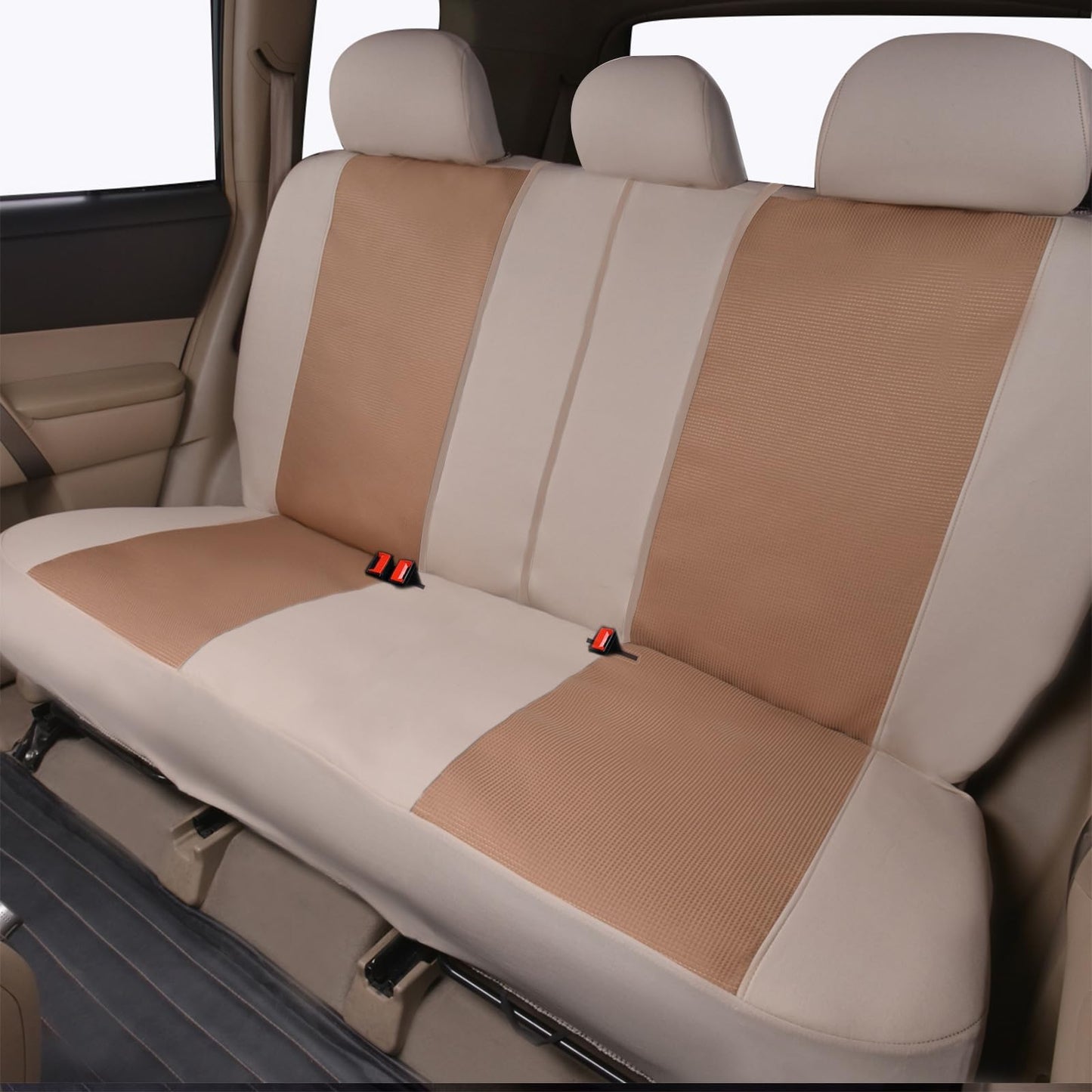 Flying Banner Car Seat Covers Full Set Universal fit Most Car,Truck,SUV and Van Comfortable Airbag Compatible Jacquard & Polyester (Beige Beige, Full Set - Low Back)