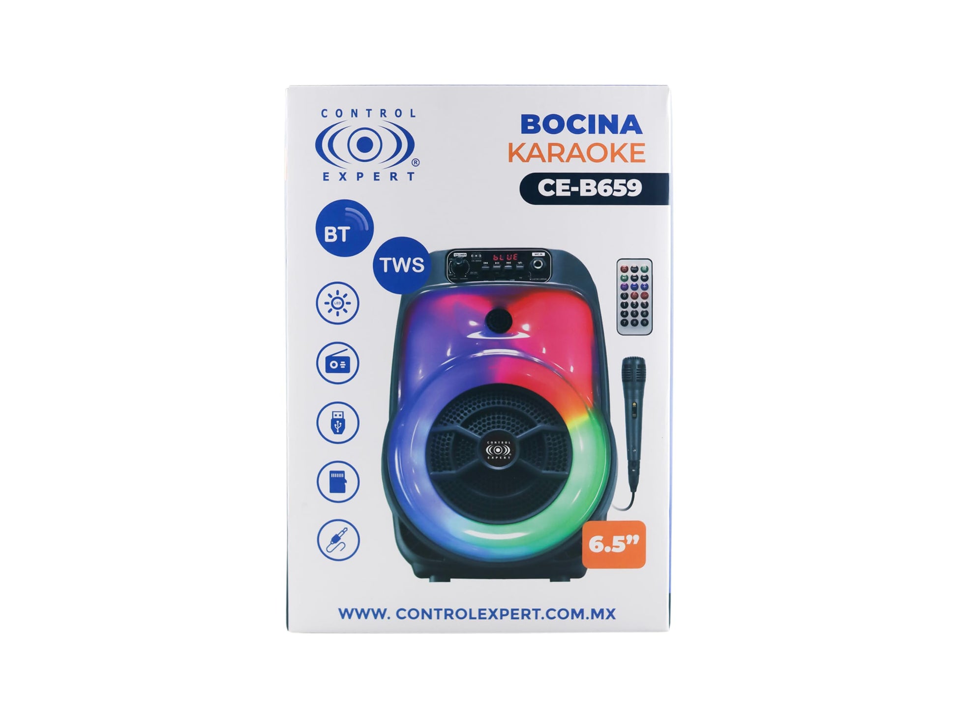 CONTROL EXPERT Bocina Amplificada 6.5 Pulgadas Micrófono Bluetooth TWS USB Radio FM Karaoke Radio FM Control Remoto