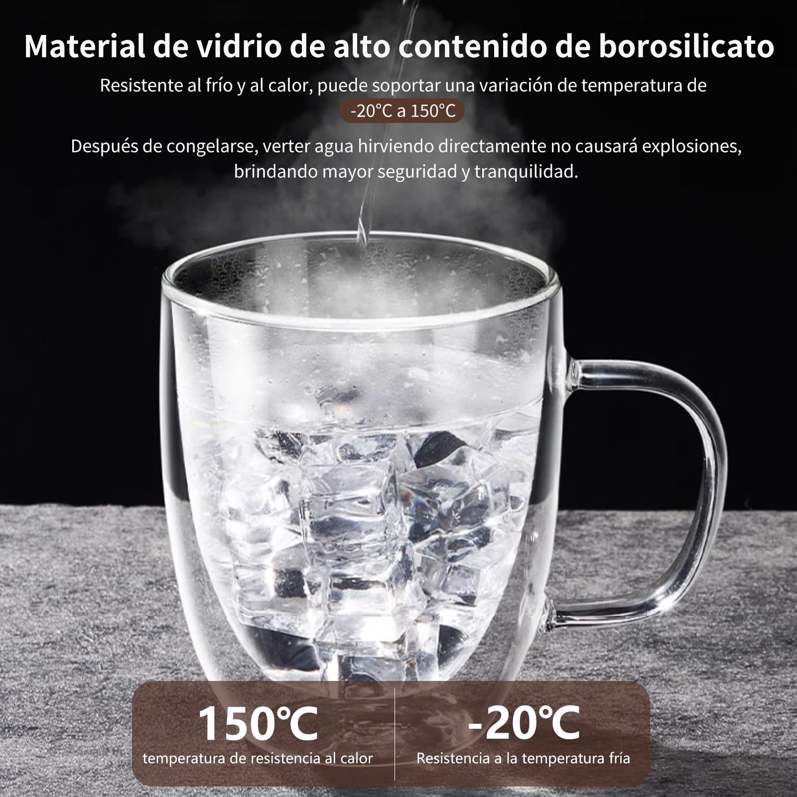 LINGLUCKY Tazas de Café de Cristal de Doble pared con Asa, 2 piezas Vasos de Café Espresso de Vidrio de Café Aislado, Tazas de Café con Leche para Cappucchino Espresso Té Café