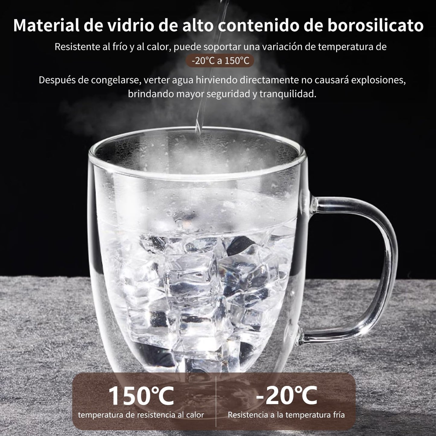 LINGLUCKY Tazas de Café de Cristal de Doble pared con Asa, 4 piezas Vasos de Café Espresso de Vidrio de Café Aislado, Tazas de Café con Leche para Cappucchino Espresso Té Café