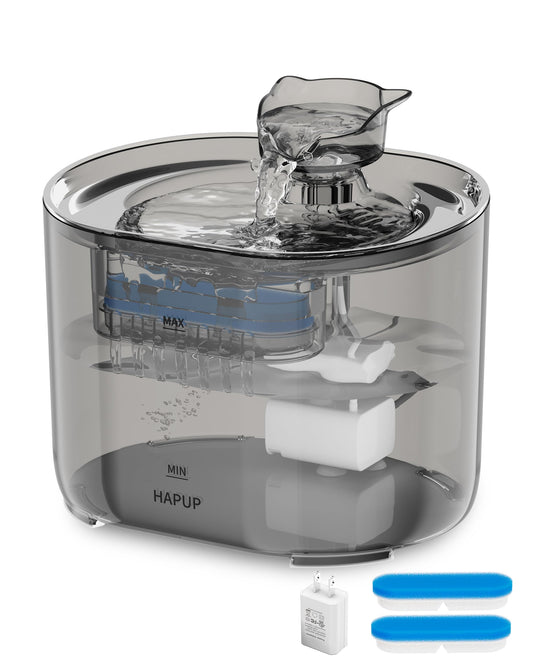 HAPUP Fuente para Gatos Bebedero Gatos Automático Silenciosa 2,2L Fuente Gato con 2 Modos de Flujo Agua Filtración Quíntuple Bomba de Agua Adaptador UE Cepillo y Filtro Fuente Gatos