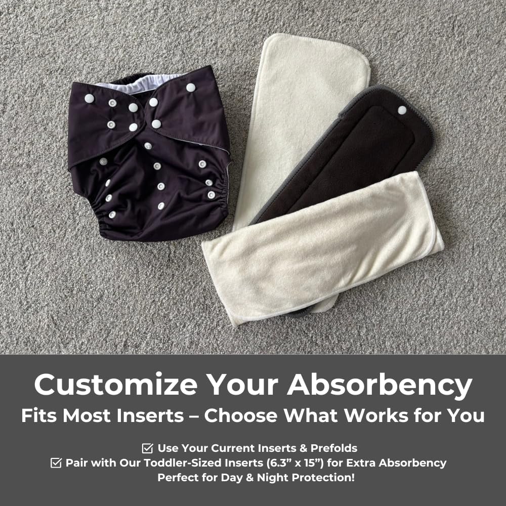 Nora's Nursery Pañales De Tela De Bolsillo Grande, Paquete De 7 Para Niños Pequeños De 35 A 55 Libras Con 1 Bolsa Húmeda, Funda Impermeable, Lavable, Reutilizable Y Talla Única Ajustable - Neutrales D