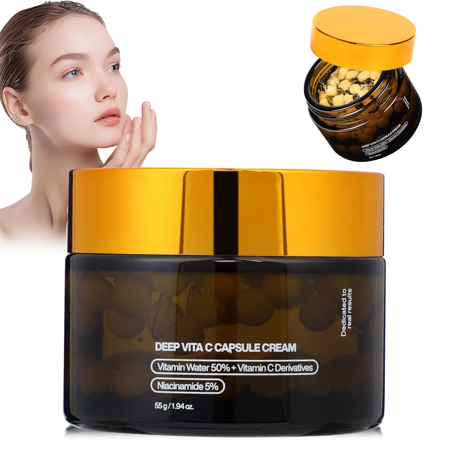 LUSCOR Deep Vitamin C Capsule Cream,Crema en cápsulas Deep Vita C,Gold Capsule Moisturizer,Para antiarrugas y aclaración de la piel: gel transparente, humectante e hidratante