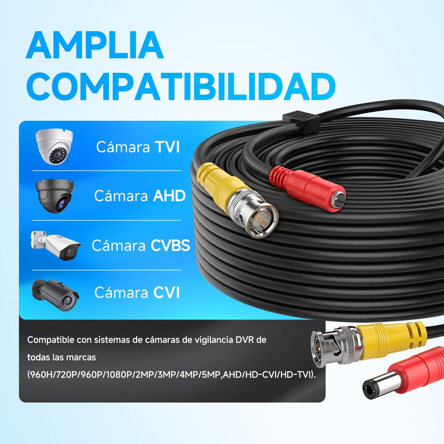 Paquete de 4 cables de alimentación de video BNC de 30 m / 100 pies todo en uno, cables de extensión para cámara de vigilancia BNC para sistemas de cámara CCTV DVR (8 conectores BNC, 100 clips de