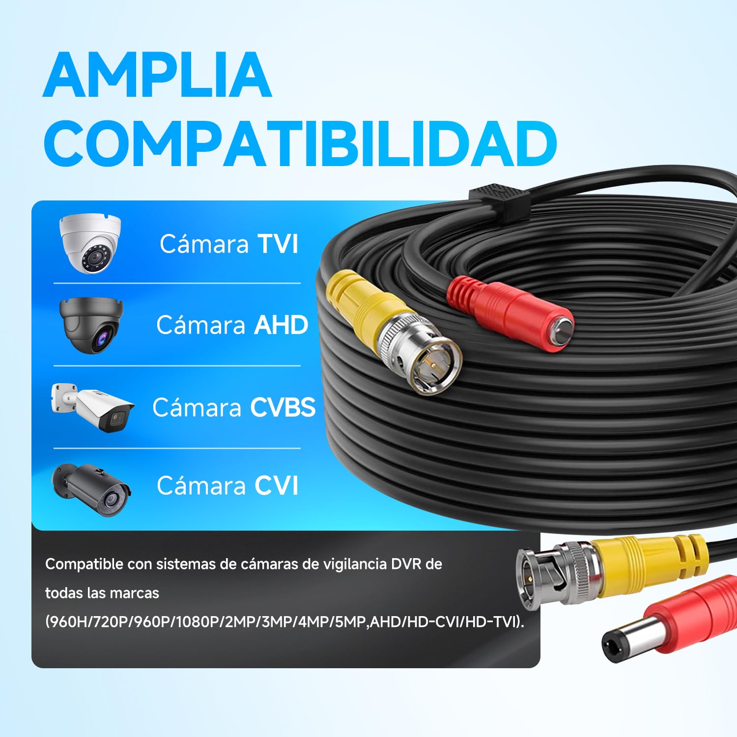 Paquete de 4 cables de alimentación de video BNC de 30 m / 100 pies todo en uno, cables de extensión para cámara de vigilancia BNC para sistemas de cámara CCTV DVR (8 conectores BNC, 100 clips de
