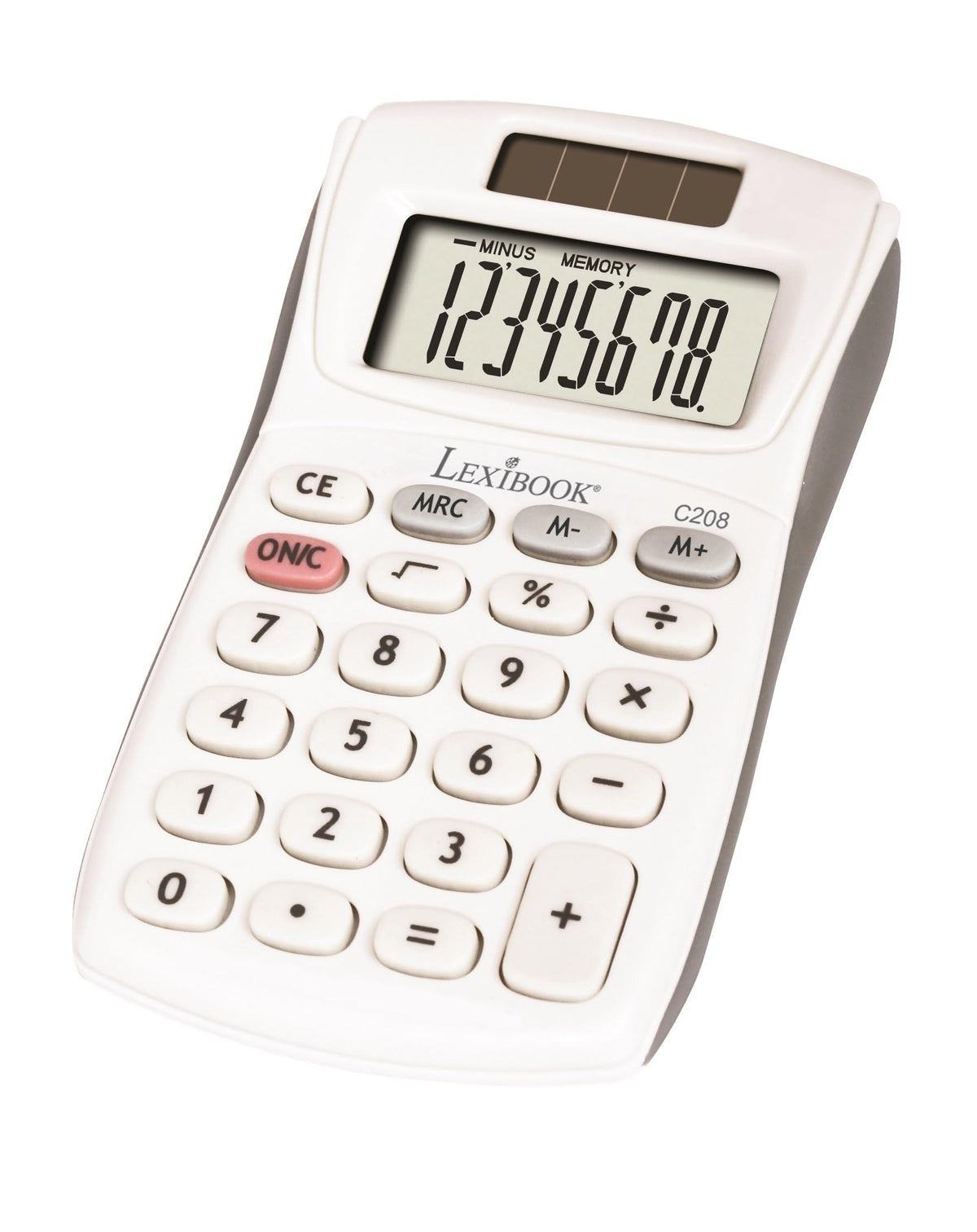 Calculadora de Bolsillo Lexibook Blanco y Gris Llaves de Silicona Suave 8 Dígitos Función Básica y de Memoria Energía Solar y Baterías
