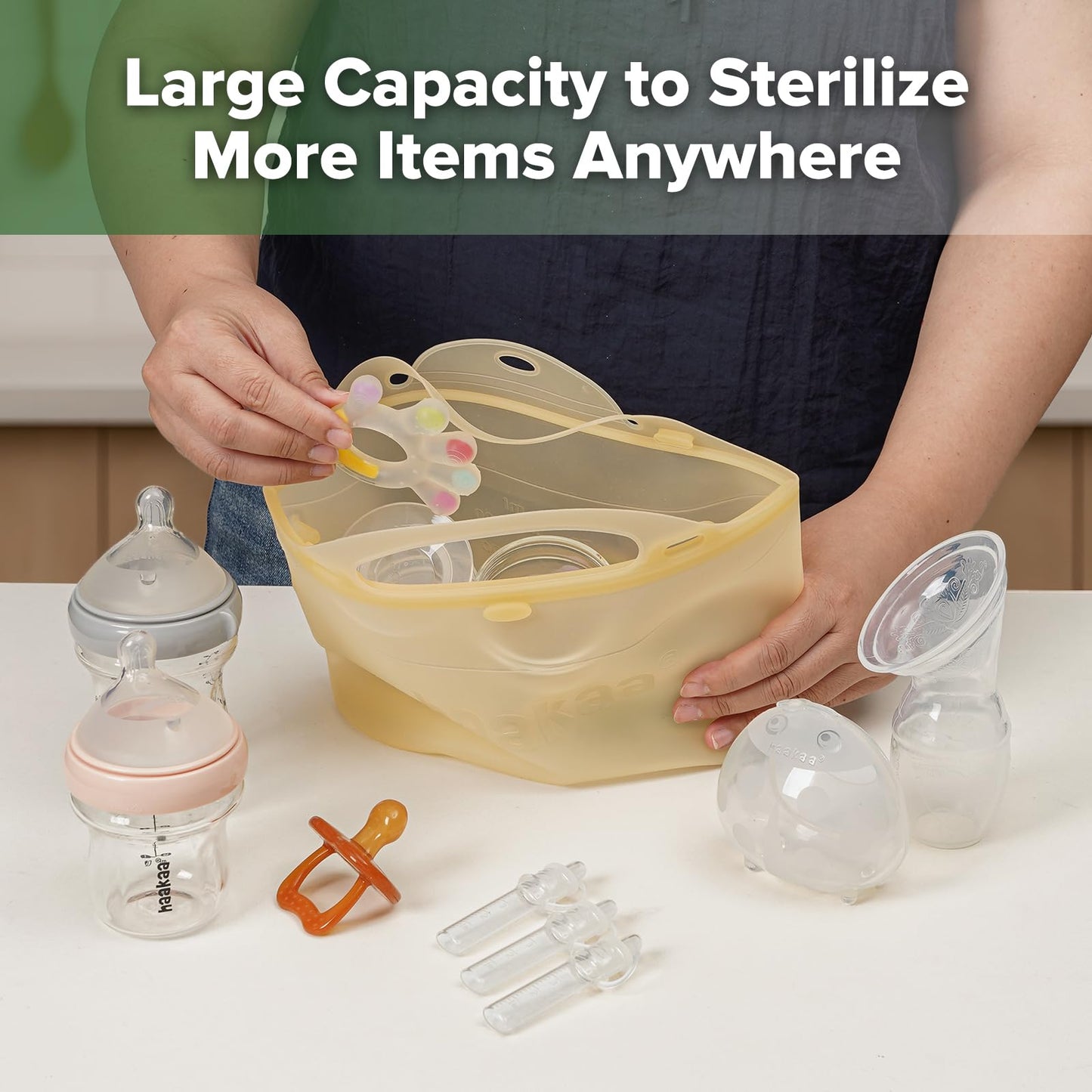 Bolsa reutilizable de gran capacidad de 2000ml/70oz para esterilizar y vaporizar al microondas Haakaa de silicona, para biberones, accesorios de extractor de leche/chupetes/mordedores, ideal para el