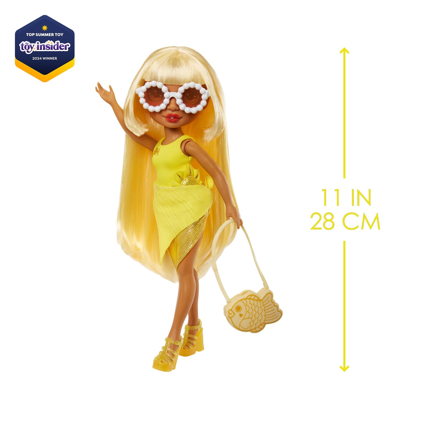 Muñeca Rainbow High Sunny Amarillo con Pareo y Traje de Baño Removible para Niños y Niñas