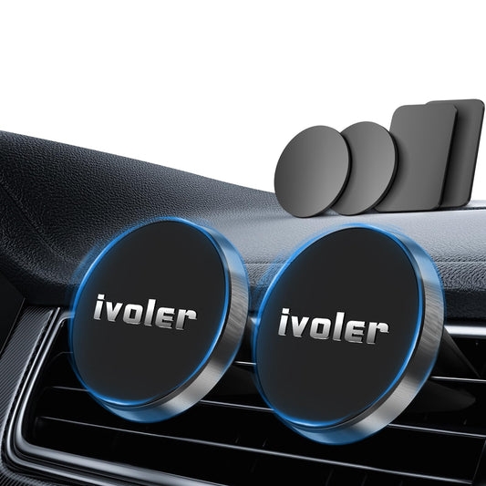 ivoler 2 Pack Soporte Celular Auto Magnético, Porta Base Celular Auto, Iman Coche Móvil para Rejilla del Aire, 360°Rotación, Soporte Magnético Móvil Coche para Smartphone, iPhone, Negro