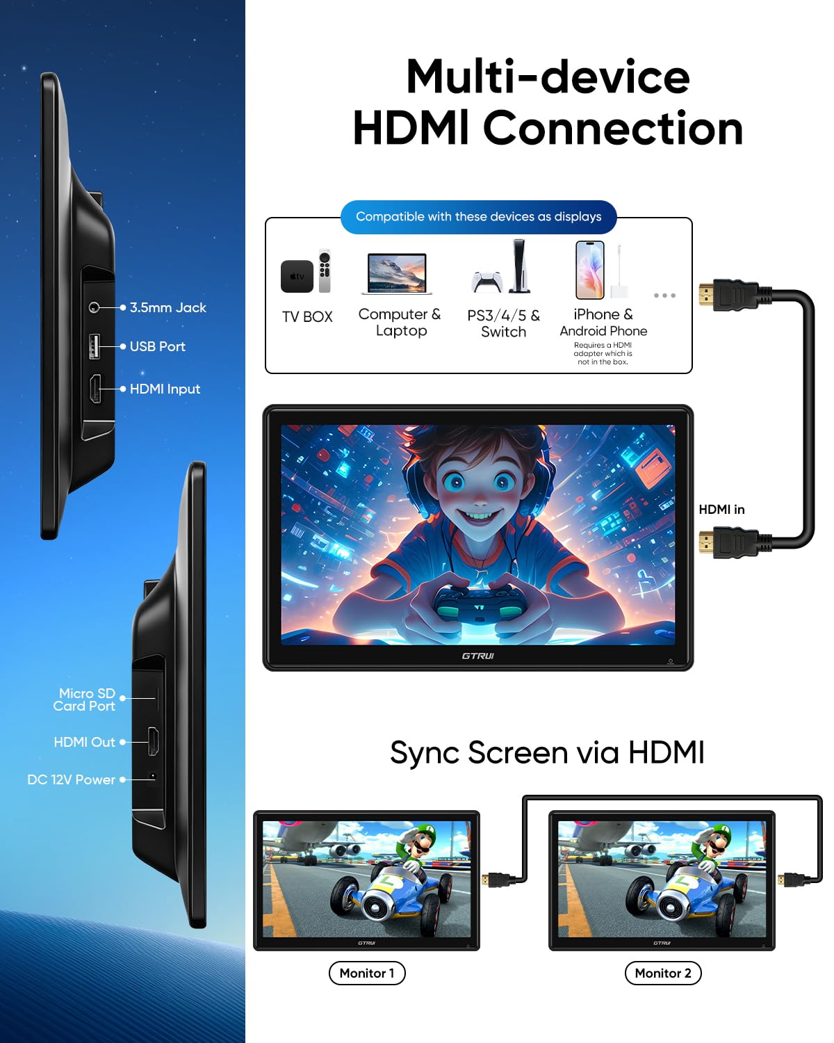 Monitor de Reposacabezas GTRUI 4K Android 14.0 15,6 Pulgadas Compatible con Teléfono Inalámbrico para Entretenimiento en Automóvil