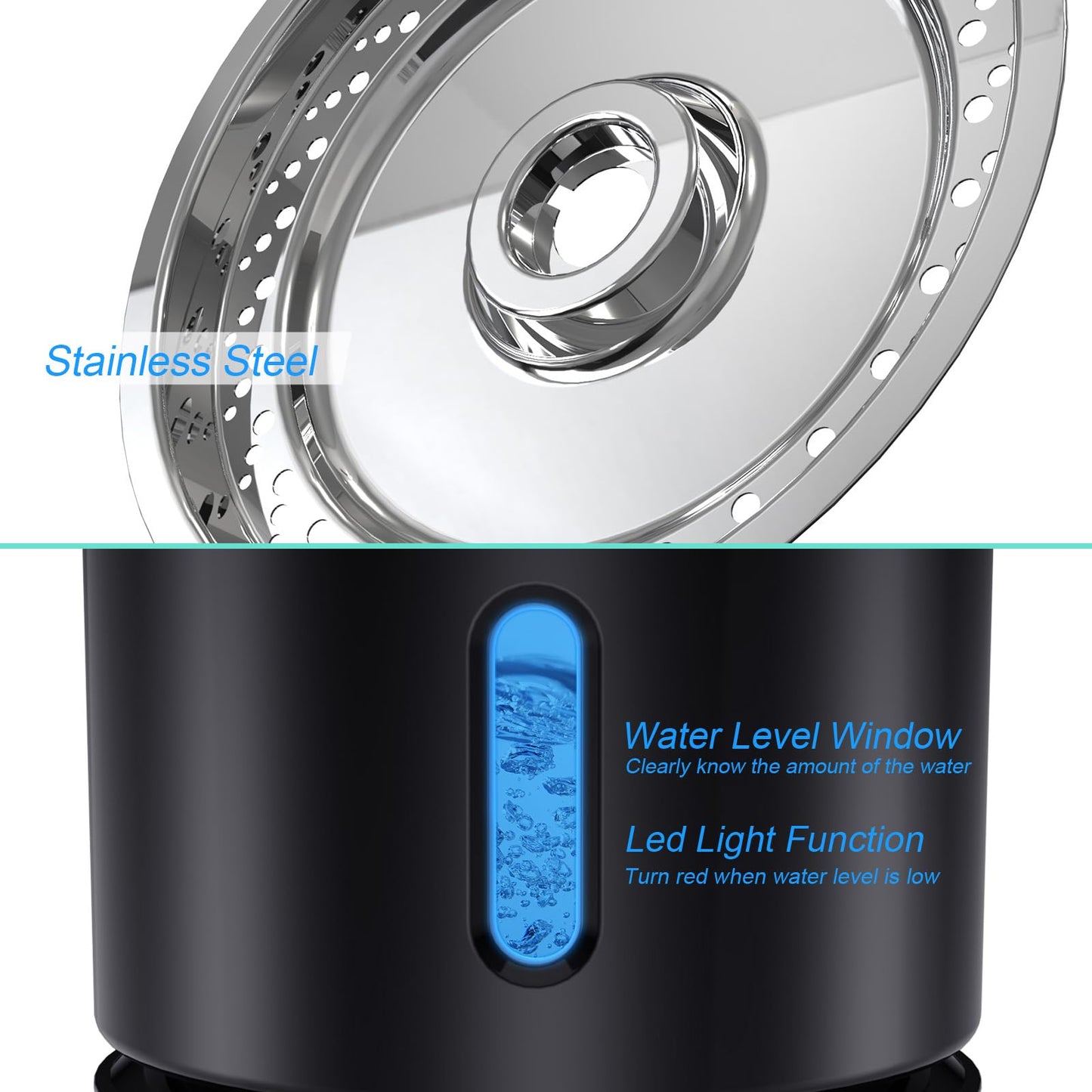 Fuente de agua para gatos Parner, 2,4 l de acero inoxidable automático para mascotas, dispensador de agua con bomba inteligente e indicador LED para alerta de escasez de agua, fuente de agua para gatos y perros con 4 filtros de repuesto y alfombrilla de s