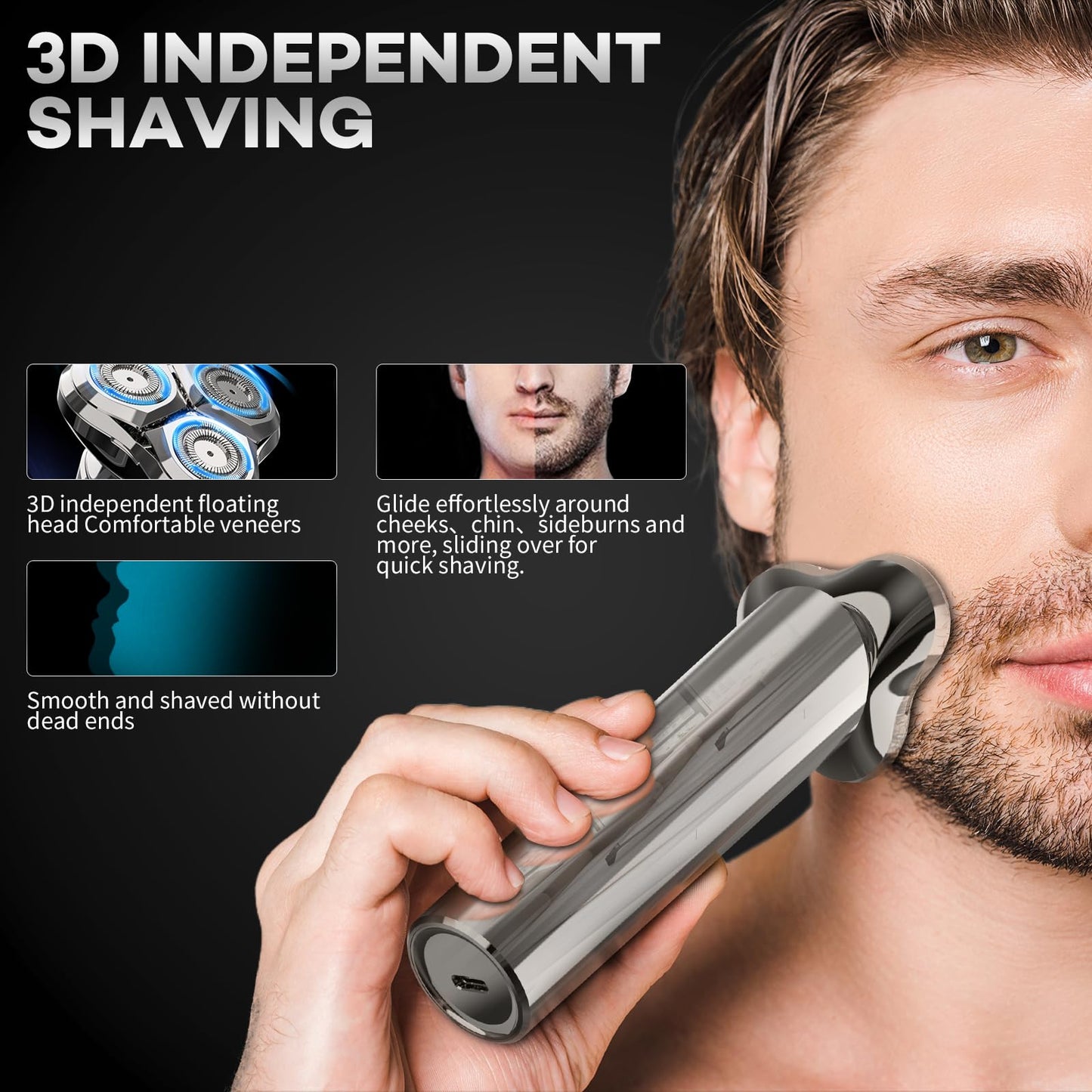 Maquinilla de afeitar eléctrica para hombres cara, afeitadora rotativa recargable en 3D, IPX7 impermeable, maquinilla de afeitar eléctrica antipellizcos para afeitar, cabezal de afeitadora magnético, mango ergonómico, fácil de usar, regalo para viajes en