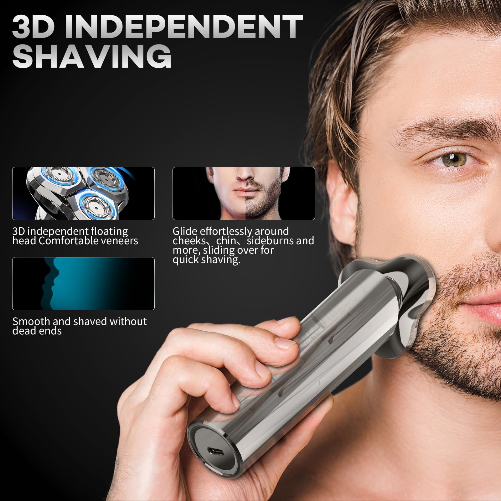 Maquinilla de afeitar eléctrica para hombres cara, afeitadora rotativa recargable en 3D, IPX7 impermeable, maquinilla de afeitar eléctrica antipellizcos para afeitar, cabezal de afeitadora magnético, mango ergonómico, fácil de usar, regalo para viajes en