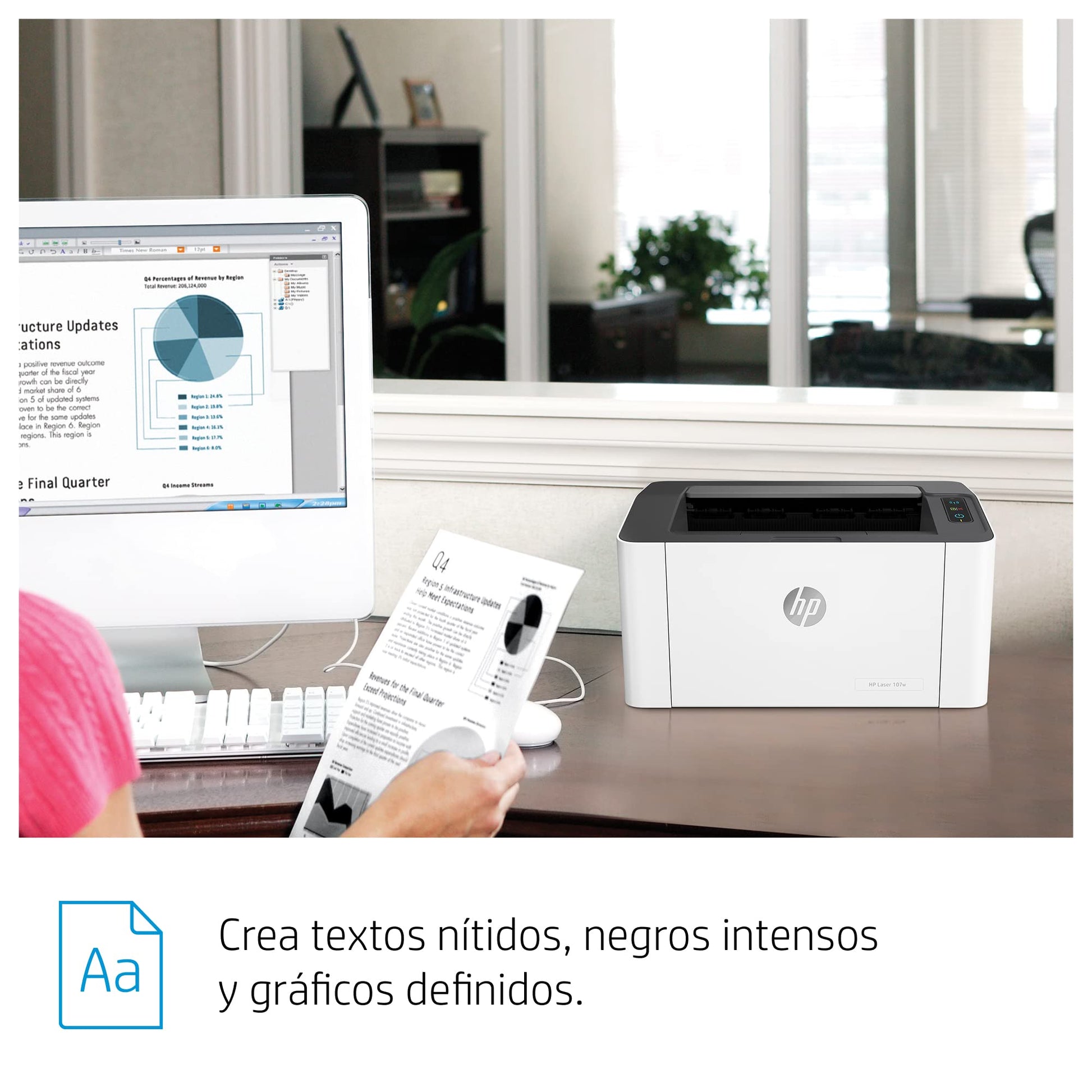 HP Impresora Laser 107w, Láser, Impresión en Negro, Wi-Fi, USB, Impresión y escanéo Smart App, Apple Air Print, Bandeja de 150 Hojas, Pantalla LED (4ZB78A)