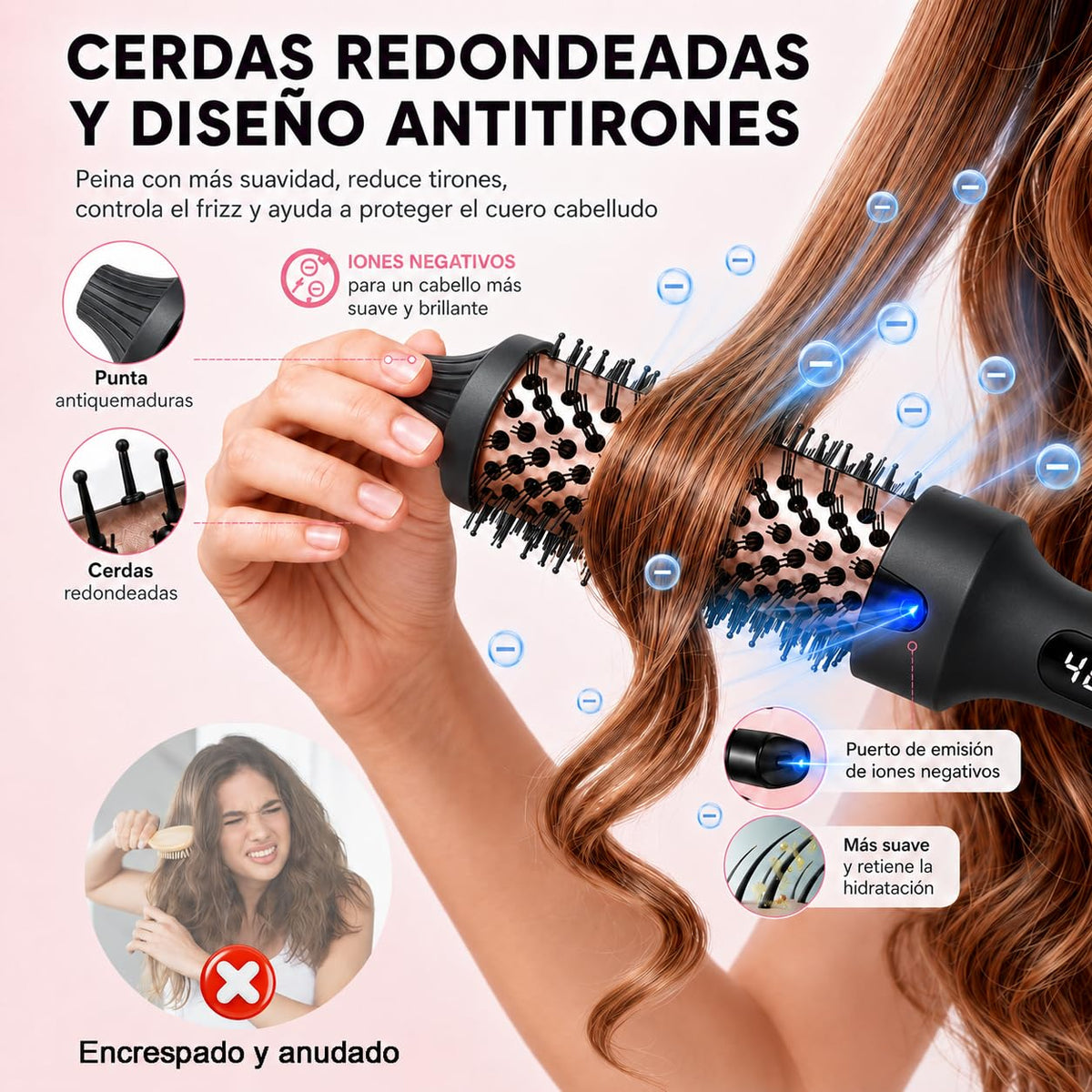 Cepillo Térmico Alisador y Rizador Cerámica Anti Frizz con Pantalla LED y Generador de Iones 2 en 1