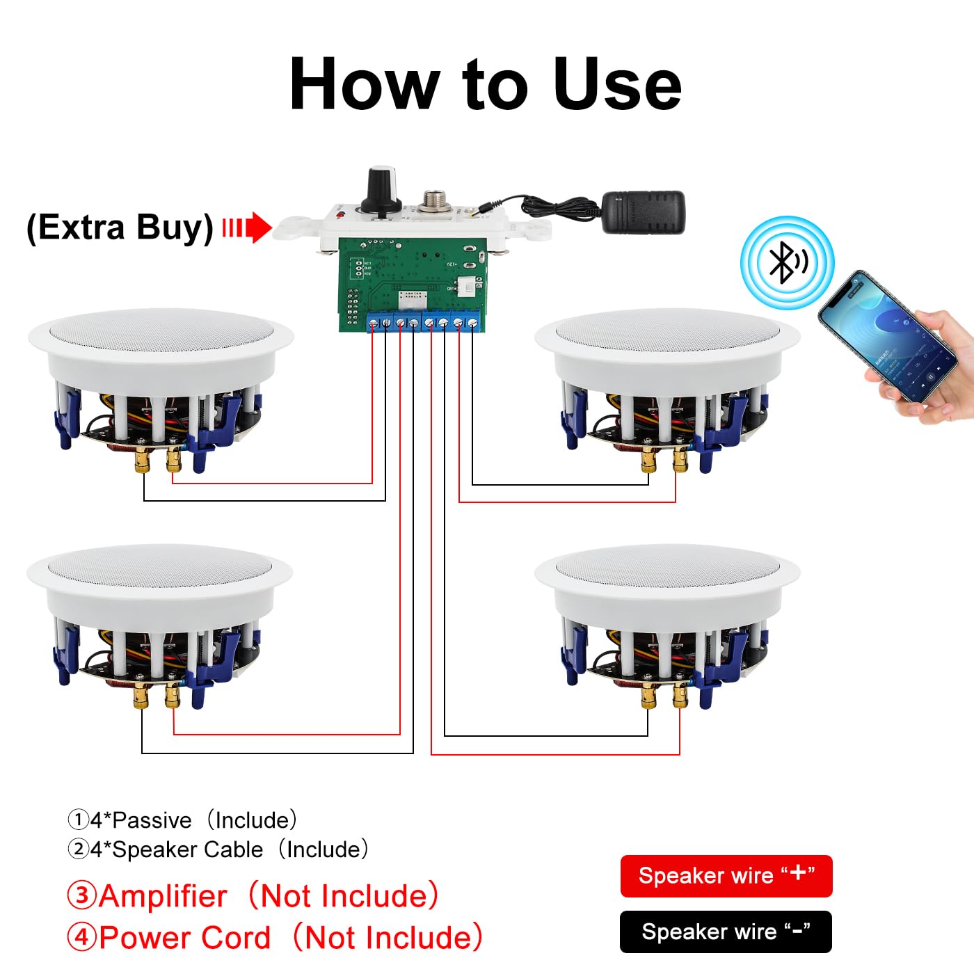 Herdio - Altavoces de techo de 6.5 pulgadas, 640 W, montaje empotrado de 2 vías, pasivos para oficina, cocina, sala de estar, baño (4 altavoces)