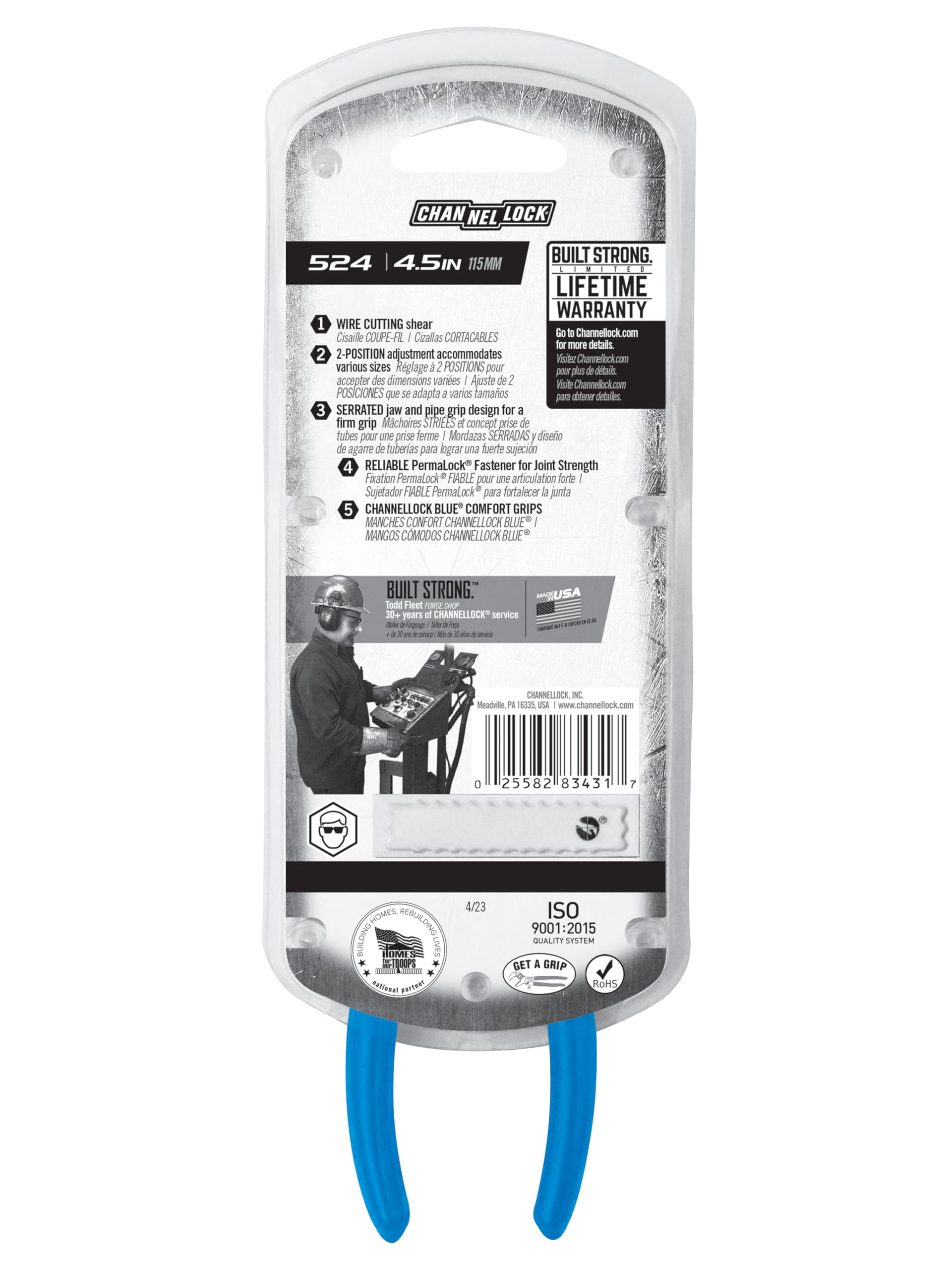 Channellock 524 - Alicates para juntas deslizantes Little Champ, 4.5 pulgadas, color azul