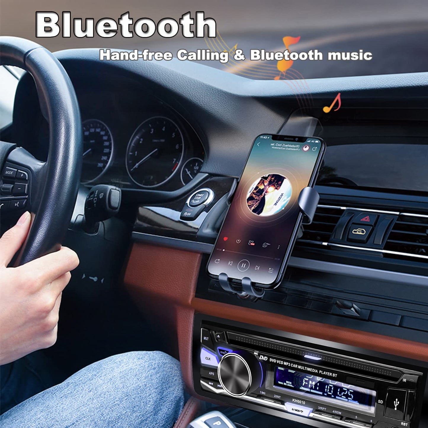 Alondy 1 DIN Auto Radio Autoestéreo Estéreo con Reproductor CD/DVD Bluetooth USB Am/FM Radio RDS