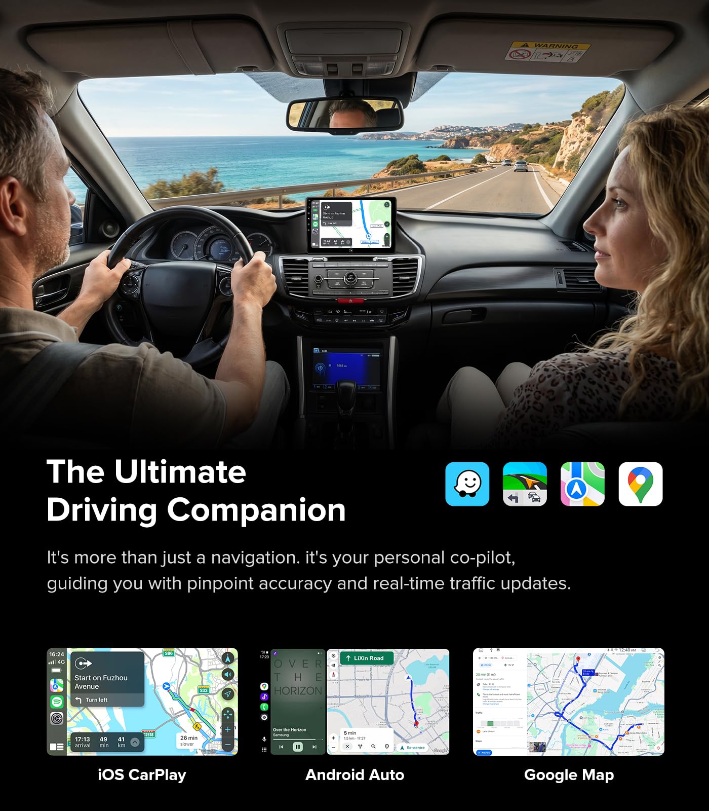 QLED Linux - Estéreo de coche para Honda Accord 2013-2017 (9ª generación) - Actualización de radio automática inalámbrica CarPlay Android, conserva la cámara de visión trasera de fábrica, Bluetooth