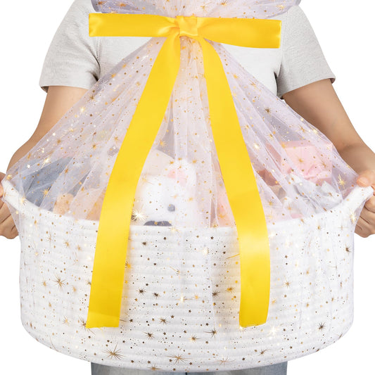 OIAHOMY Cesta de regalo grande con asa, cesta tejida de 17 x 12.6 x 7 pulgadas con bolsa de regalo, cinta, contenedores de almacenamiento de guardería vacía para llenar con toallas, bebé, organizador