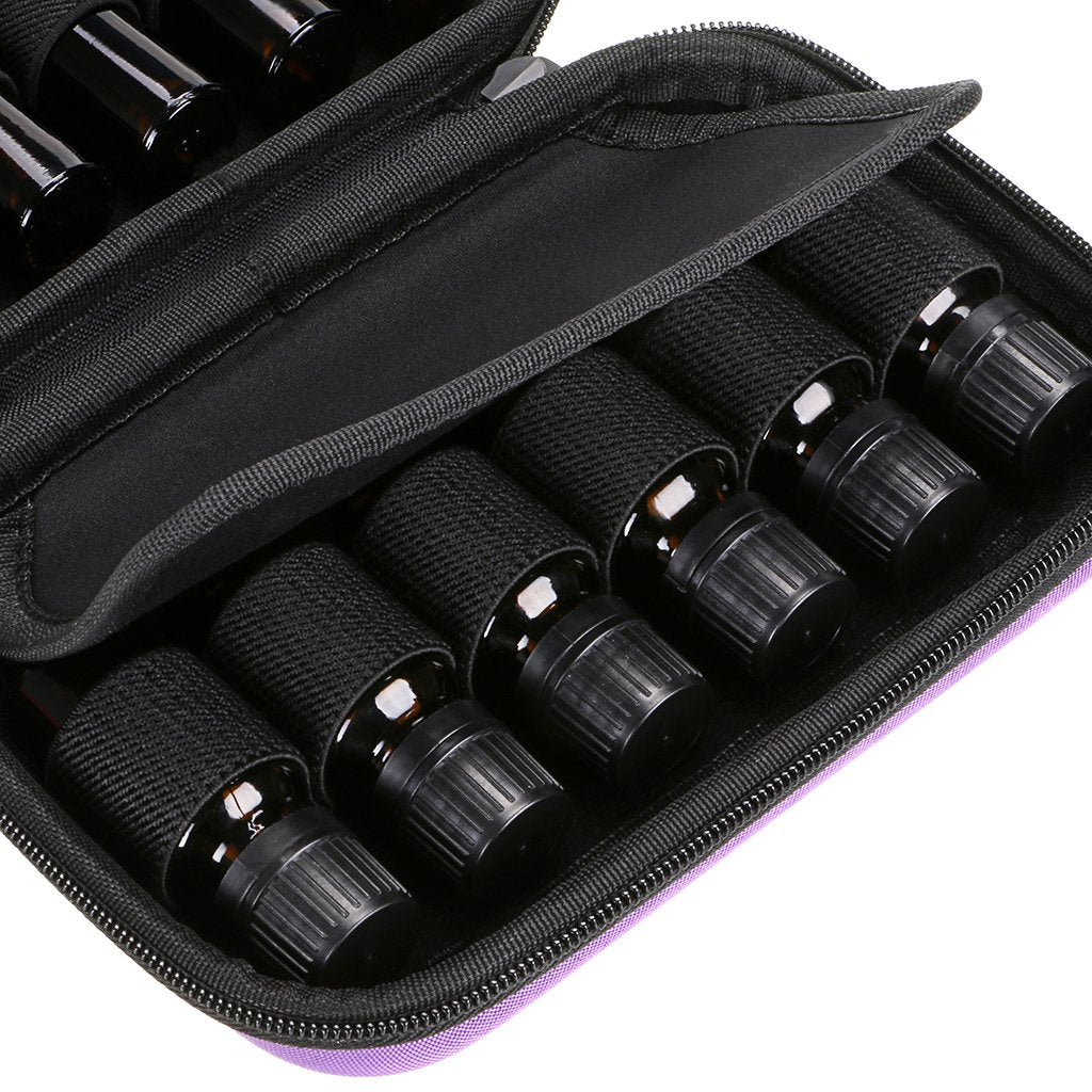 Hipiwe Hard Shell Essential Oil Carrying Case Holds 12 Bottles (Can hold 5ml, 10ml, &10ml Rollers) Travel Size Essential Oils Bag Organizer Perfect for Young Living, doTERRA, and more (Purple)