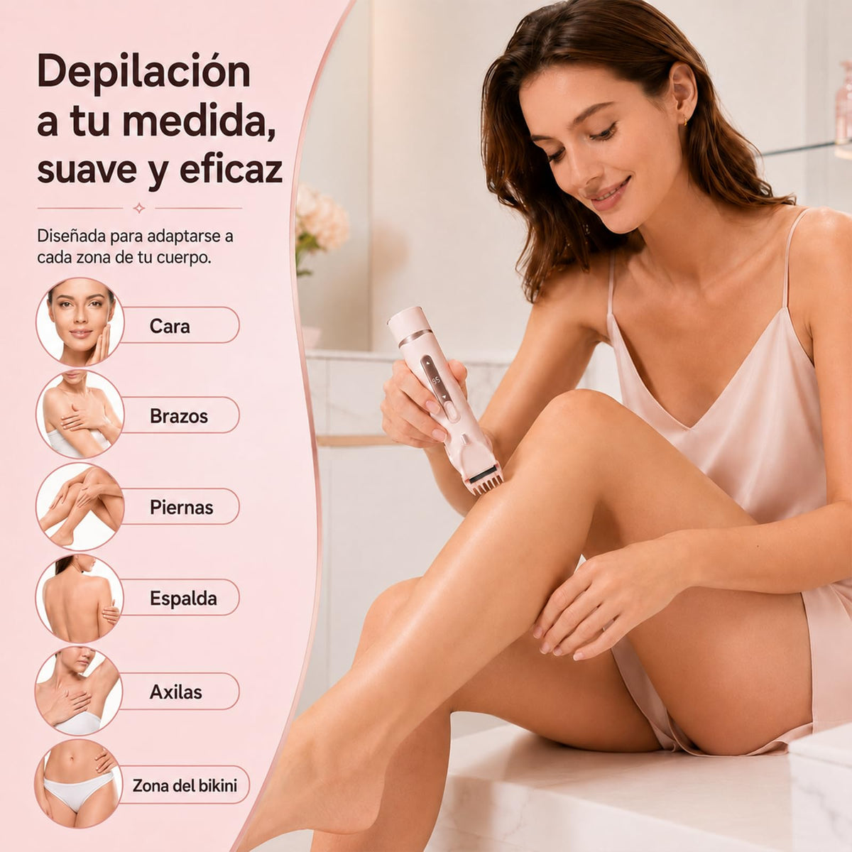 2 En 1 Maquina para depilar mujer, rasuradora eléctrica mujers, con Luces Auxiliares, Doble Cabezal | Recargable Type-C e IPX7, para Bikini Facial Brazos Axilas (Rosa)