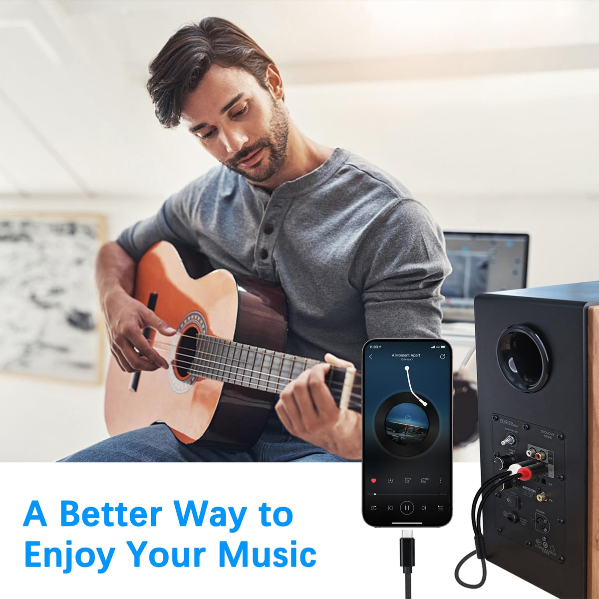 Adaptador Auxiliar de Audio WORLDBOYU USB-C a RCA Blanco para iPhone, iPad y iPod