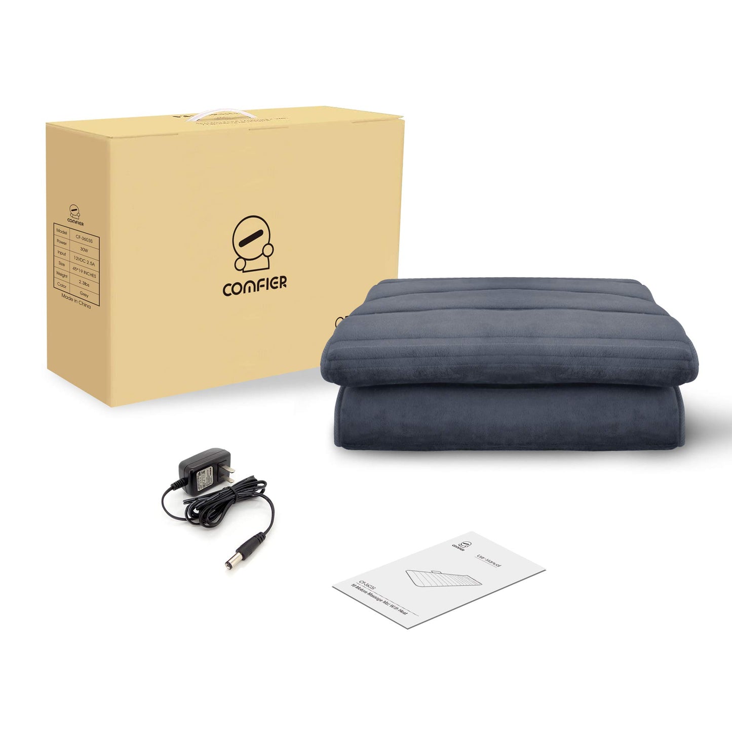 COMFIER Almohadilla De Masaje De Cuerpo Completo Con Calor, Almohadilla Para Silla Con 10 Motores De Vibración Y 2 Almohadillas Térmicas De Terapia Con Apagado Automático, Almohadilla De Col