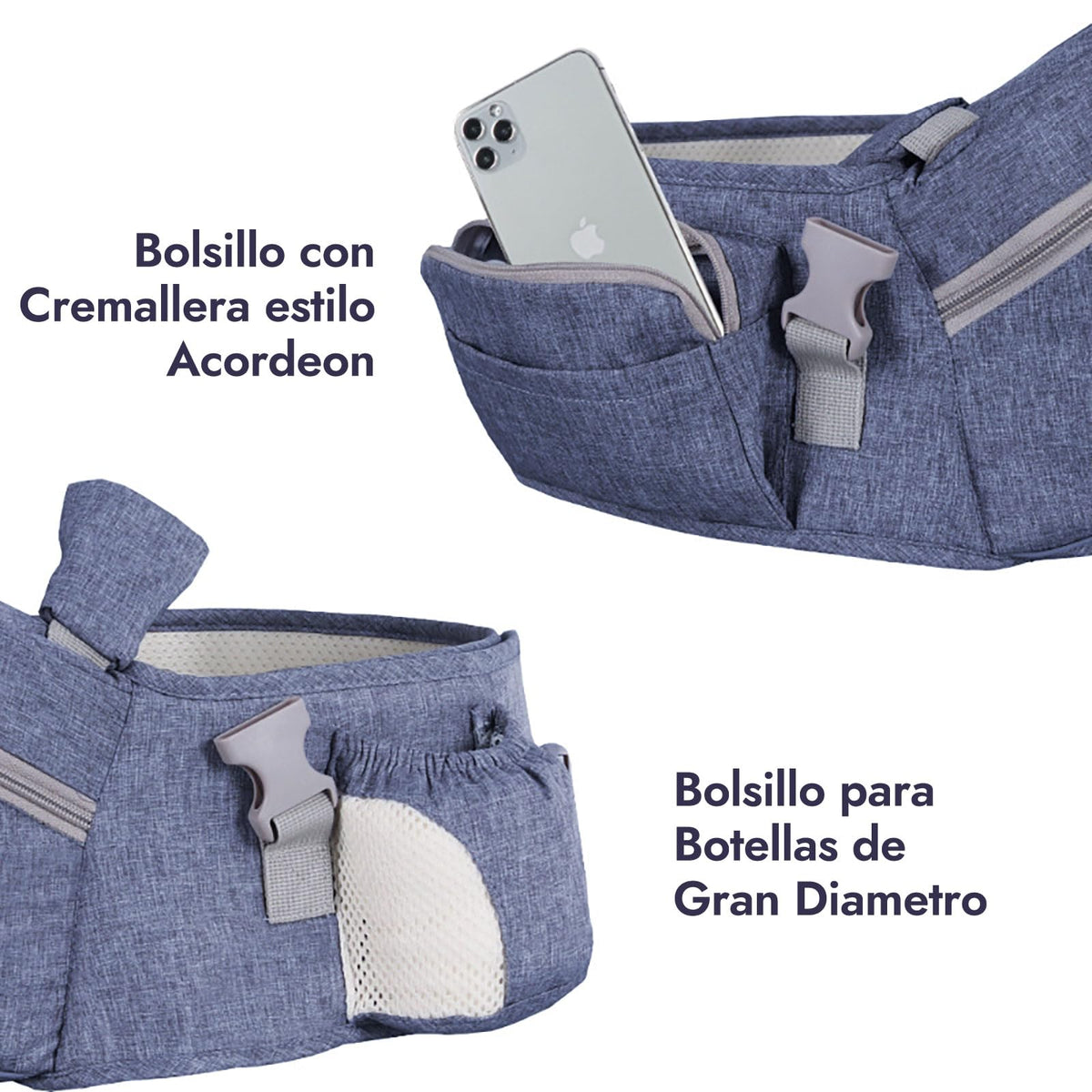 ZEZELIFE Portabebé Asiento de Cadera,Portador de Bebé Ergonómico Taburete de Cintura Algodón con Cinturón de Seguridad y Correa de Hombro Individual Posición Múltiple para Bebé Niños Recién Nacido 0-36 Meses
