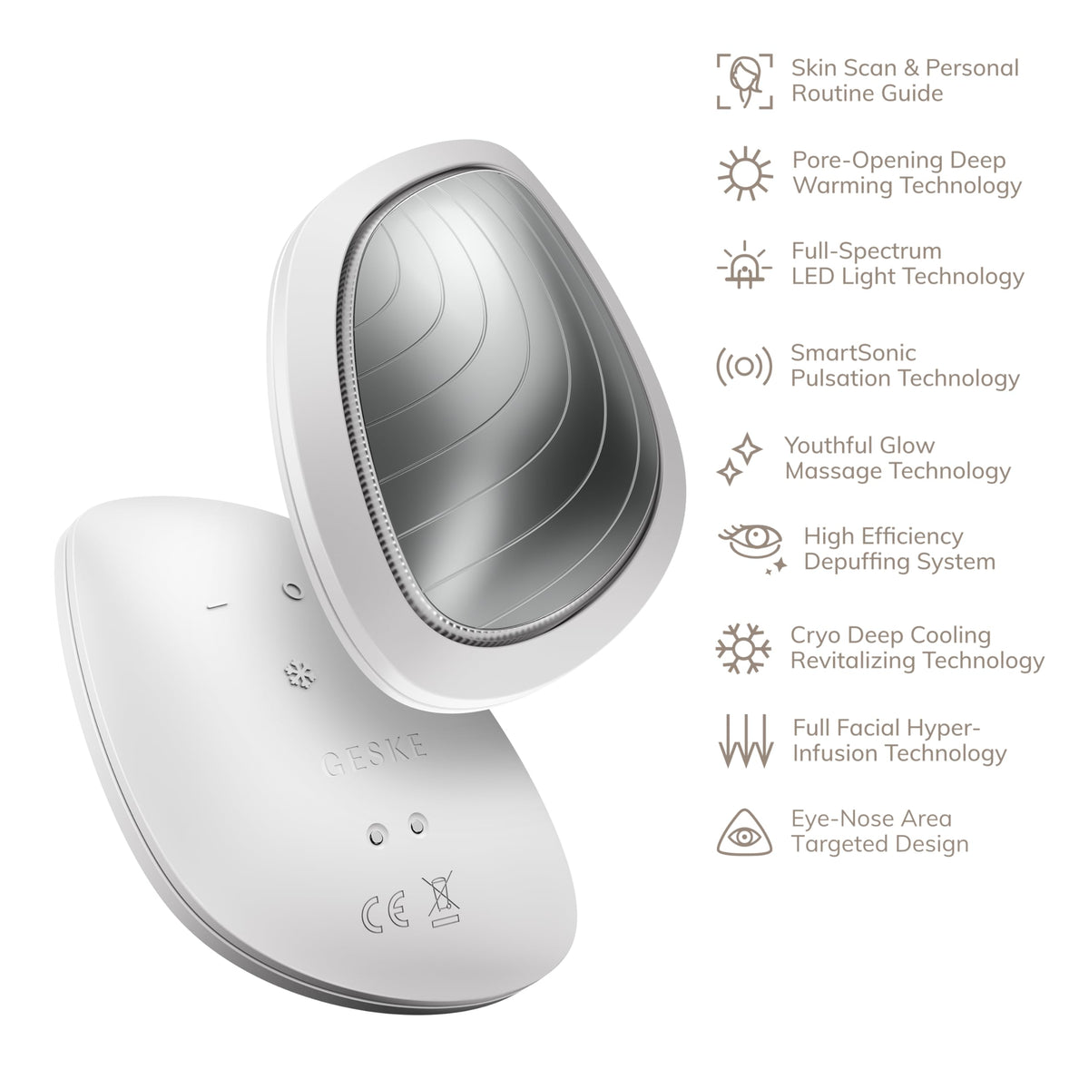 GESKE | SmartAppGuided™ Sonic Warm & Cool Mask | 9 en 1 | Máscara facial LED de belleza | Espectro LED completo y terapia de luz roja | Calor/frío | Mayor absorción de productosl | masajeador facial