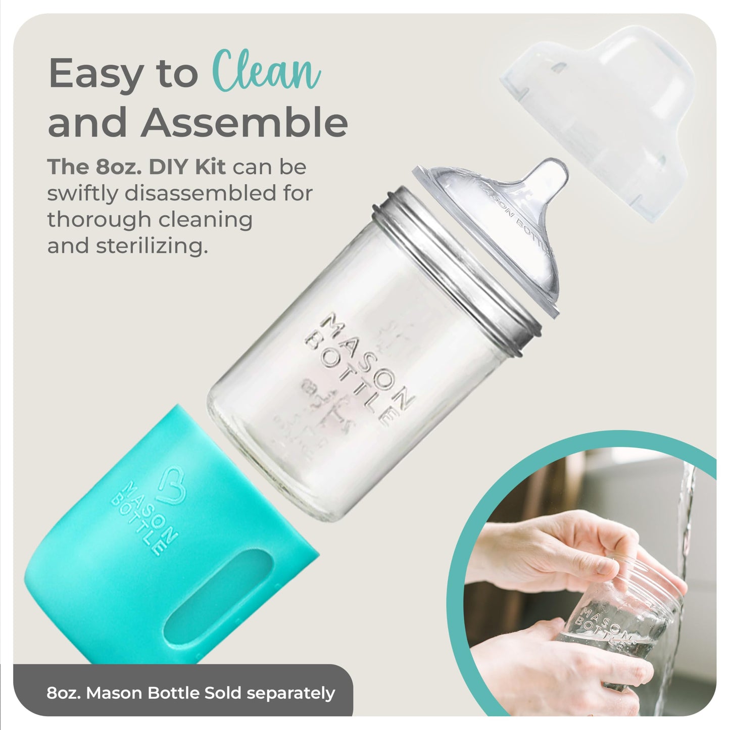 Mason Bottle DIY Kit (8 oz. Kit, Agave) Includes Silicone Sleeve, 2-Silicone Nipples, and Plastic Cap by Mason Bottle