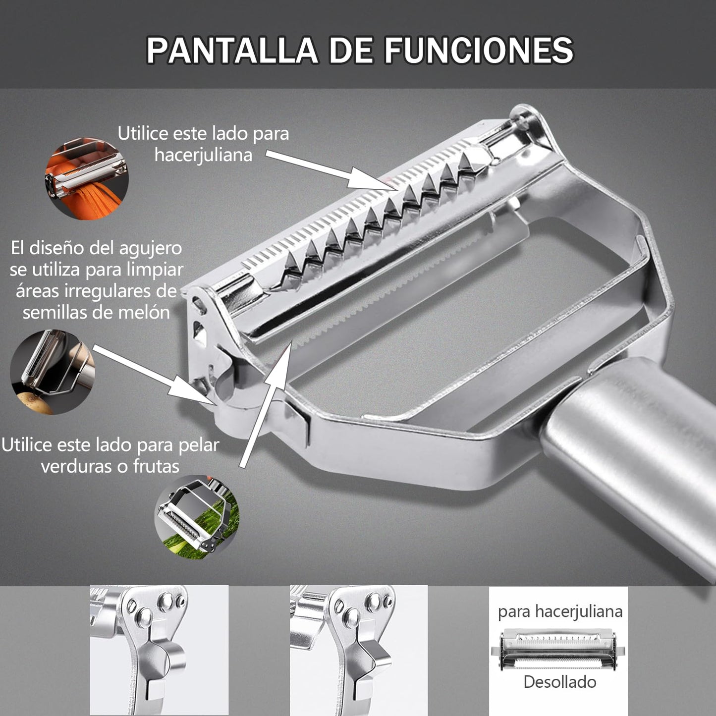 Pelador de Verduras MBLNBVN Acero Inoxidable 3 en 1 para la Cocina