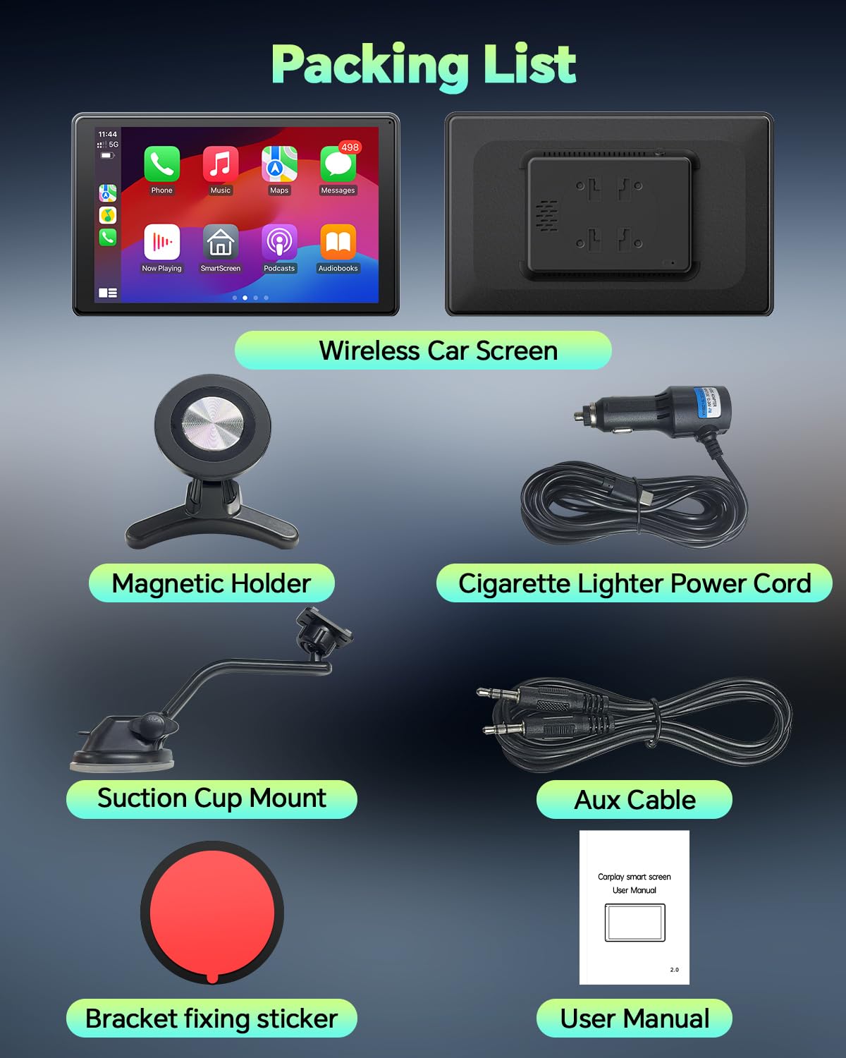 LAMTTO - visualización inalámbrica para Carplay para Coche, Android, Soporte magnético, OTA, visualización de Retrato y Paisaje, navegación GPS, receptores de Audio portátiles para Coche, Enlace