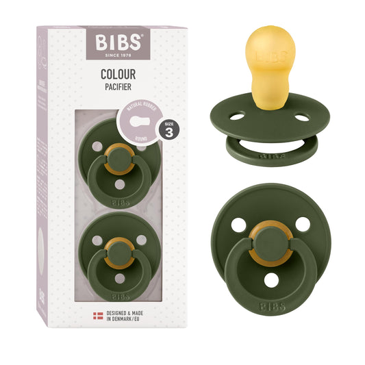 BIBS Chupones Colour Pack de 2, Tetina redonda de látex natural, Talle 3, Color Sage/Hunter Green, +18 meses, Hecho en Dinamarca