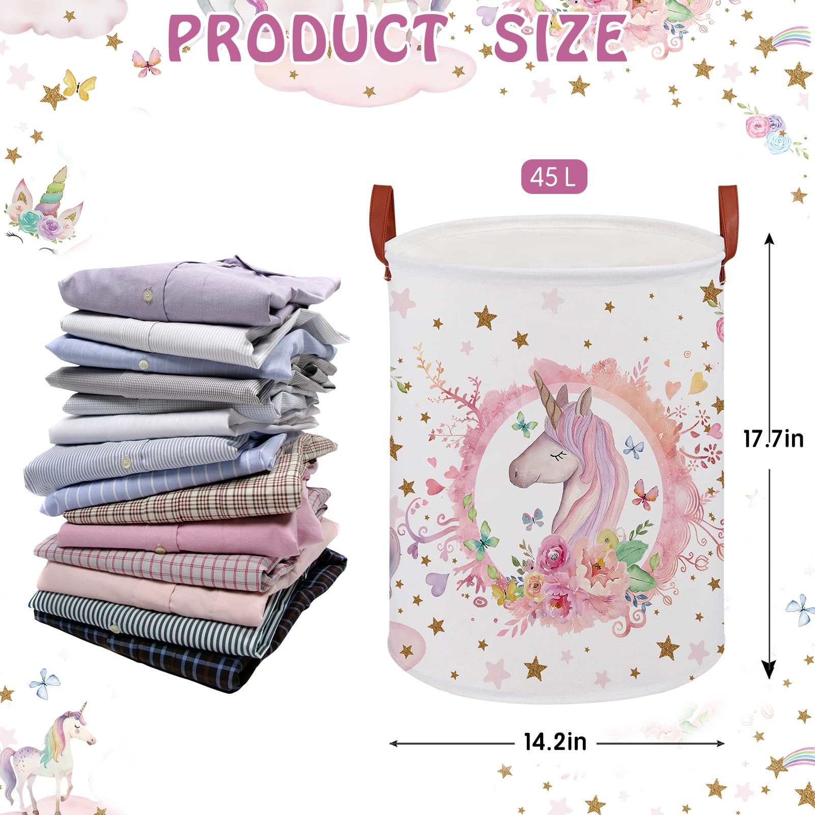 Cesta redonda para lavandería (unicornio rosa)