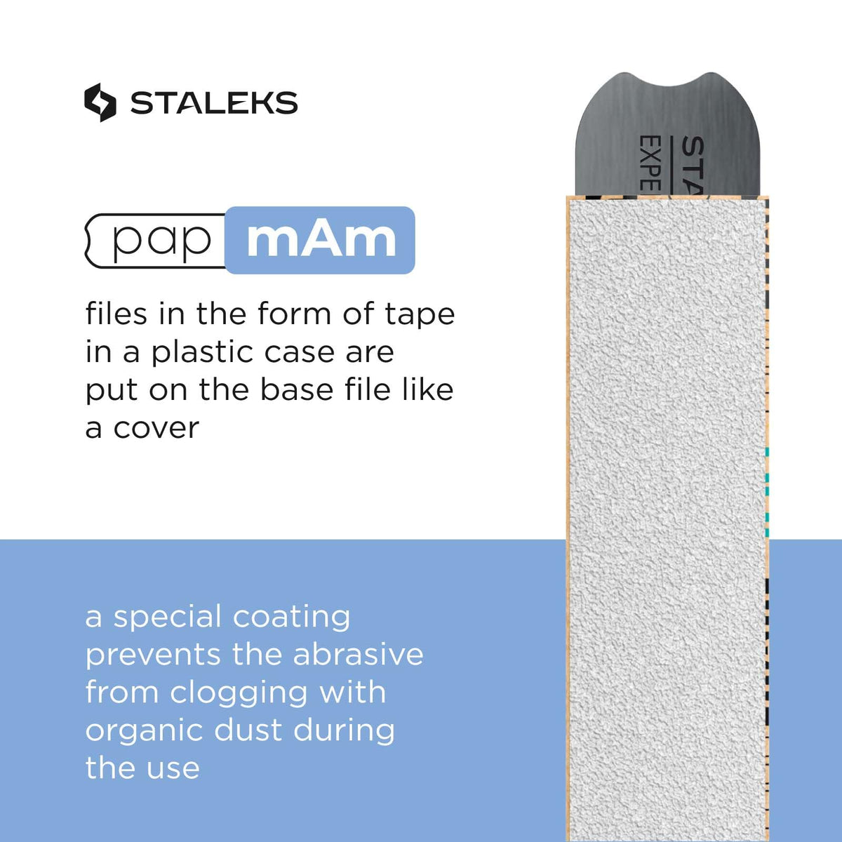 STALEKS PRO Cinta adhesiva abrasiva blanca desechable papmAm Expert – Grano 100 – Rollo de 7m en estuche de plástico – Abrasivo reemplazable sin pegamento – Para dar forma profesional a las uñas