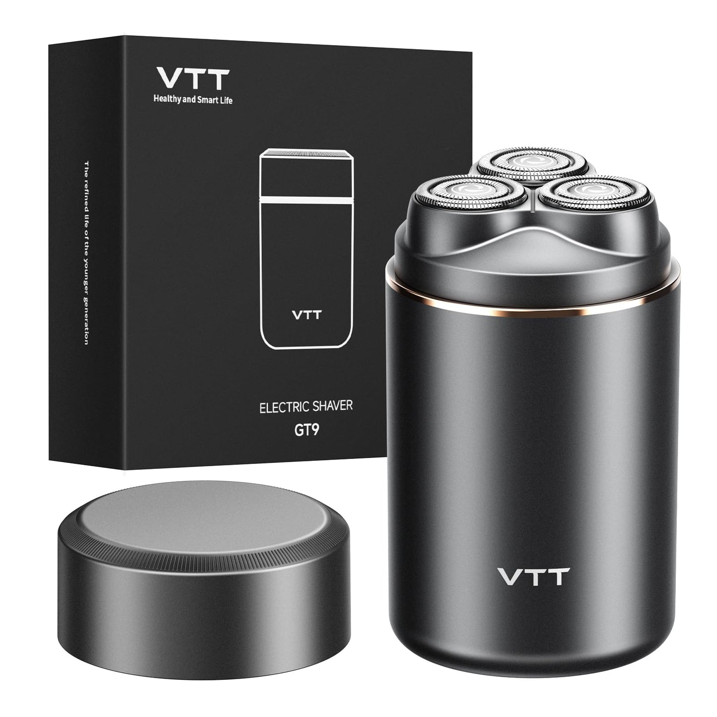 VTT - Maquinilla de afeitar eléctrica para hombres, afeitadora inalámbrica en húmedo y seco, IPX6 impermeable, cuchillas flotantes de 3 cabezales para afeitado suave en la piel sensible, afeitadora de