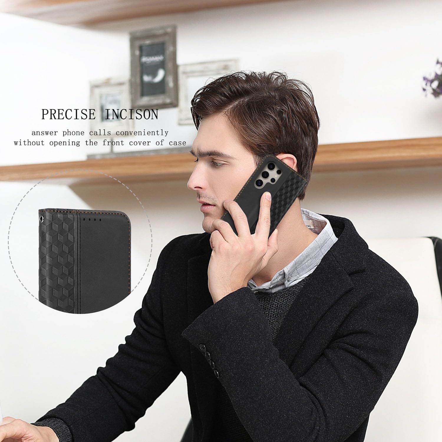 Auslbin Funda para Samsung Galaxy S25 Ultra 5G 6.8, Flip Funda, Protectora PU Anticaída Samsung S25 Ultra/SM-S938B/DS Funda, Adsorción Magnética Paquete de Tarjetas Móviles, Negro