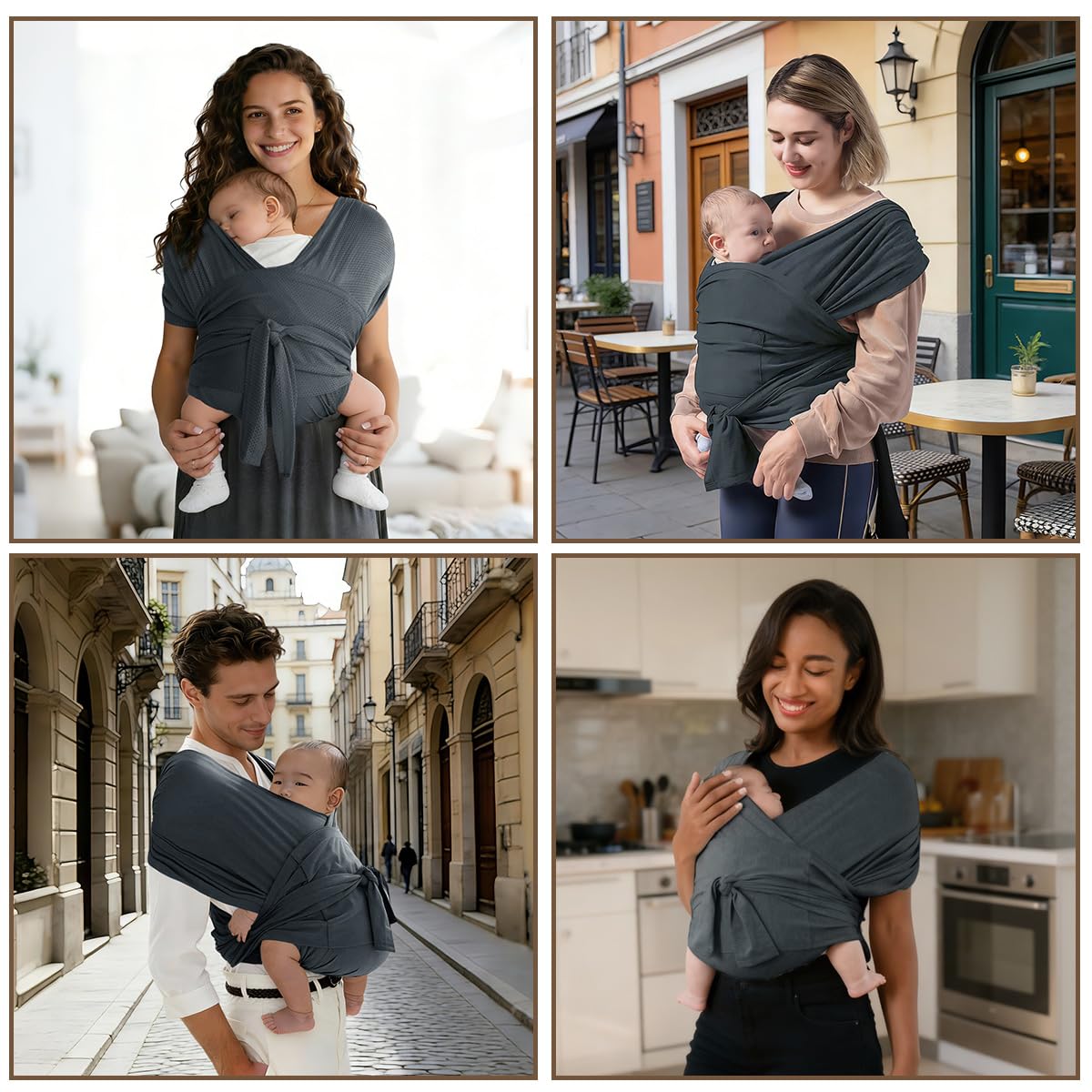 Fular Portabebés Ergonómico y Elástico para Bebés de 0 a 36 Meses, Ajustable desde Recién Nacidos hasta Niños Pequeños (Gris)
