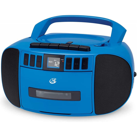 GPX BCA209BU Boombox portátil Am/FM con reproductor de CD y cassette, azul