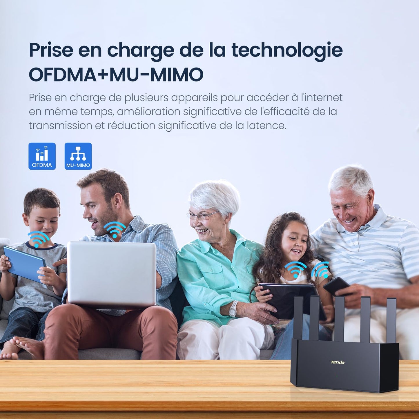 Router WiFi 6 AX3000Mbps Tenda Blanco con Diseño Vertical y 5 Antenas de Alta Ganancia