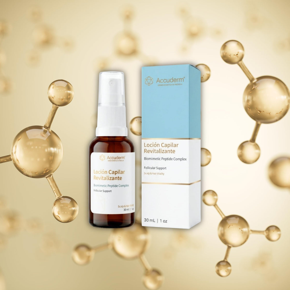 Loción Capilar Accuderm 30ml con Biotina Cafeína y Niacinamida Tratamiento Anticaída para Cabello Barba y Cejas