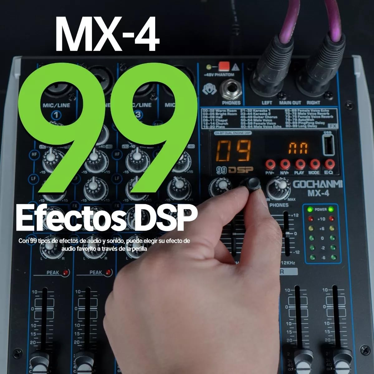 GOCHANMI MX4 Mini Mezclador Profesional Portátil De 4 Canales Con 99 Efectos DSP Interfaz Bluetooth&USB De Alimentación Phantom 48V Consola De Sonido Audio De Estudio Para DJ Grabación Broadcast (MX4)