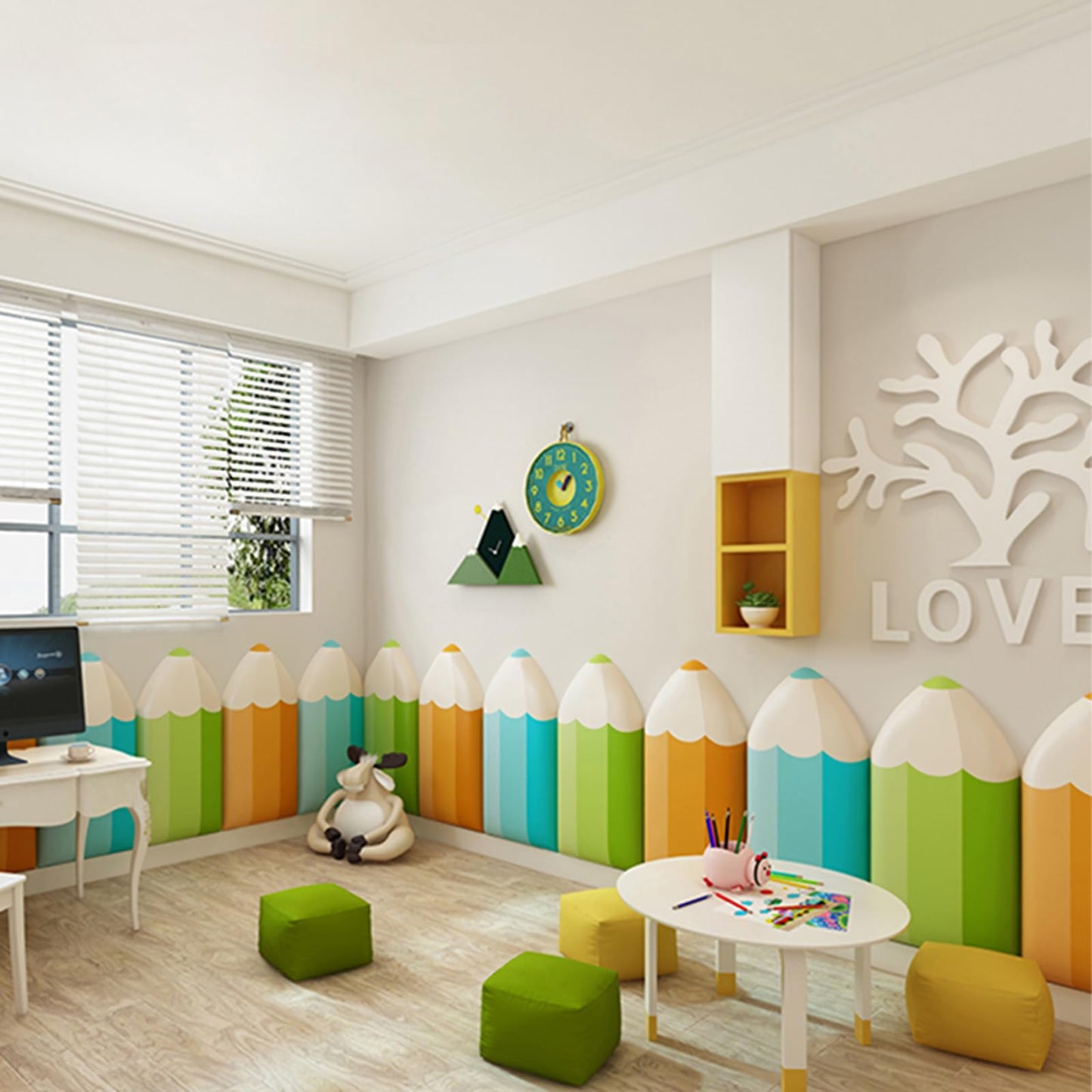 Almohadillas de Pared Anticolisión 3D, 4 Piezas de Paneles de Pared Tapizados en Forma de Lápiz, Cabecera de Pared para Despegar y Pegar, Pared Acolchada para Decoración de Sala de Juegos, Adhesivos