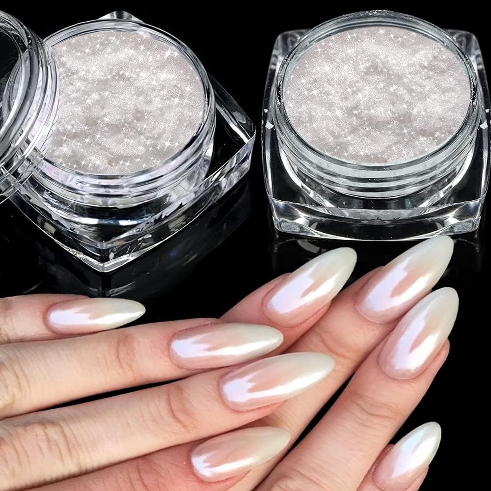 LONEOURS Polvo Uñas Brillo Cromo Efecto Espejo | SHIMMER CROMO - 2 Tarros