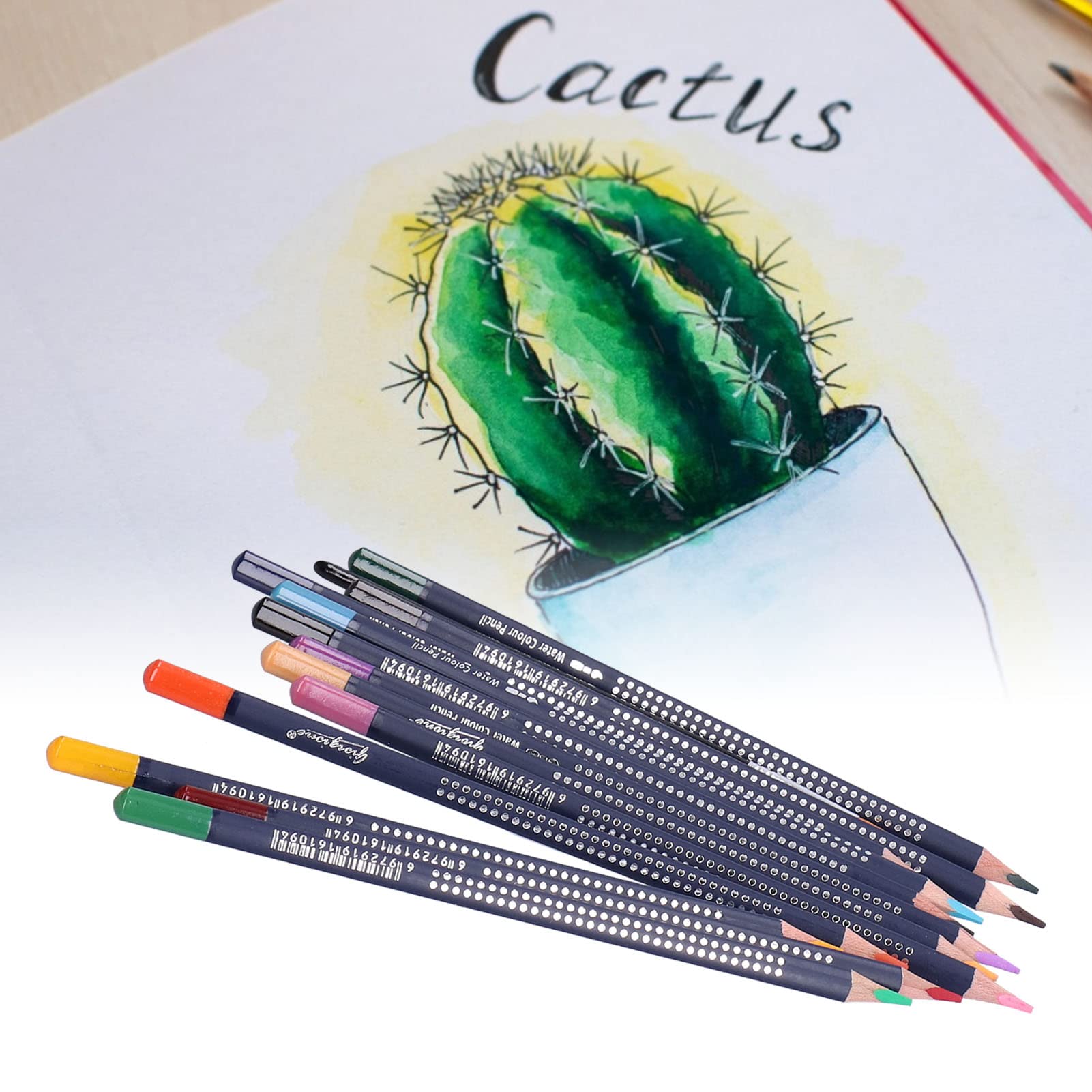 Lápices de Acuarela, Juego de Lápices de Colores Solubles en Agua, Lápices de Colores con Pintura de Troncos Triangulares Gruesos con Caja de Hierro(12 colores)