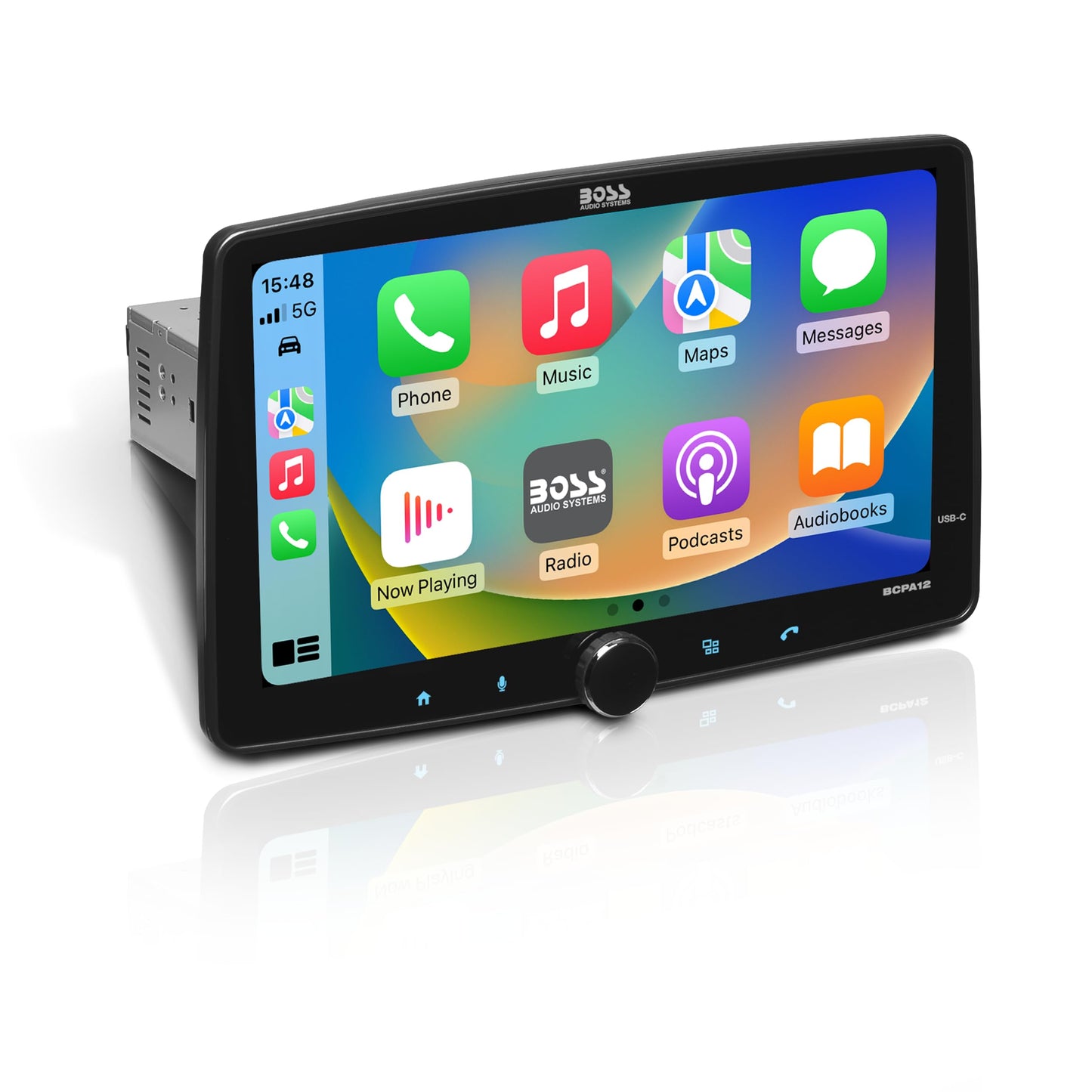 BOSS Audio Systems- BCPA12 Estéreo de un Solo DIN para automóvil - Apple CarPlay, Android Auto, Pantalla táctil de 12 Pulgadas, Bluetooth, sin Reproductor de DVD y CD, Receptor de Radio